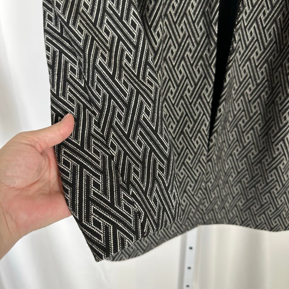 Chico's Black White Open Front Stretch Longline Blazer Jacket Sz 2 (L) Office - Picture 6 of 11